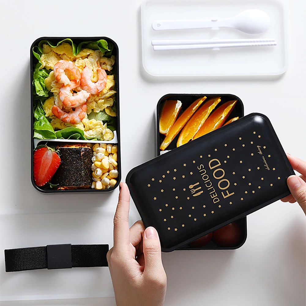 

Portable Rectangular Lunch Box Double Plastic Health Material Bento Box 1200ml Microwave Tableware Food Storage Container Lunch