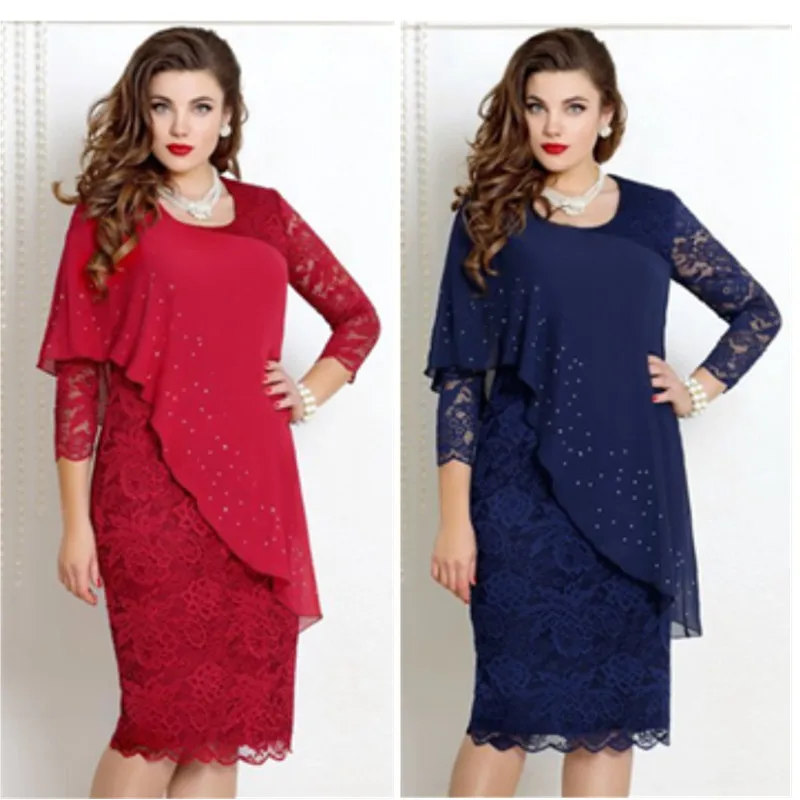 

Mother of The Bride Dresses Plus Size Women Lace Pencil Dress Suits Chiffon Jacket Set Elegant Ladies Formal Wedding Guest Wear