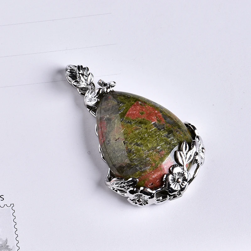 Flower green stone 1 шт. натуральное Хрустальное розовое кварцевое ожерелье с подвеской аэробный жемчуг минеральный орнамент пара украшения Рождество DIY подарок ювелирные изделия - Цвет: Flower green stone