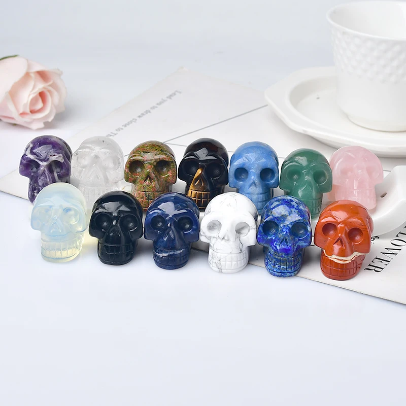 Natural Stone Skull Amethyst Skull Crystal Healing Stone Crafts Home Decoration Polished Figurine Halloween Ornaments Gift 3