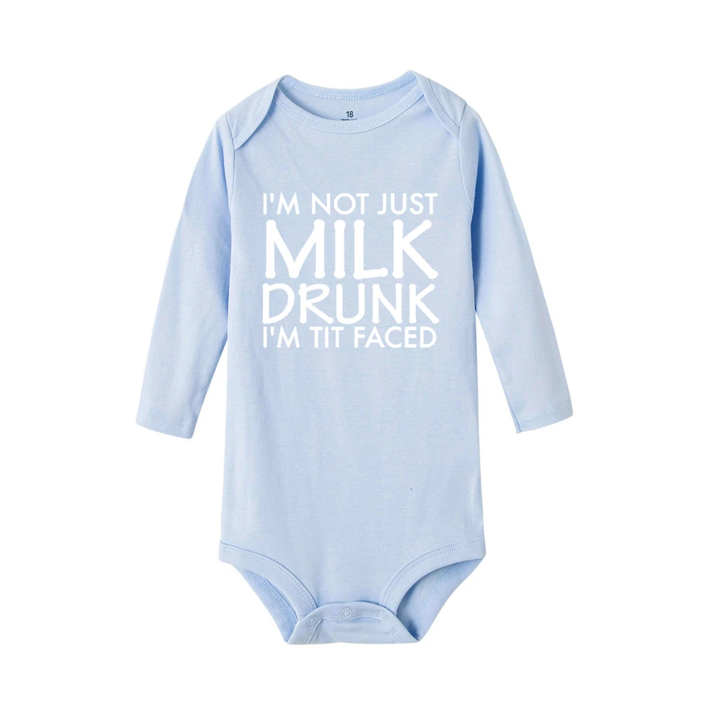 Модный Детский комбинезон с надписью «I'm Not Just Milk Drunk»; хлопковый комбинезон для новорожденных; Забавный комбинезон с принтом для маленьких мальчиков и девочек - Цвет: RD35-LRPLB-