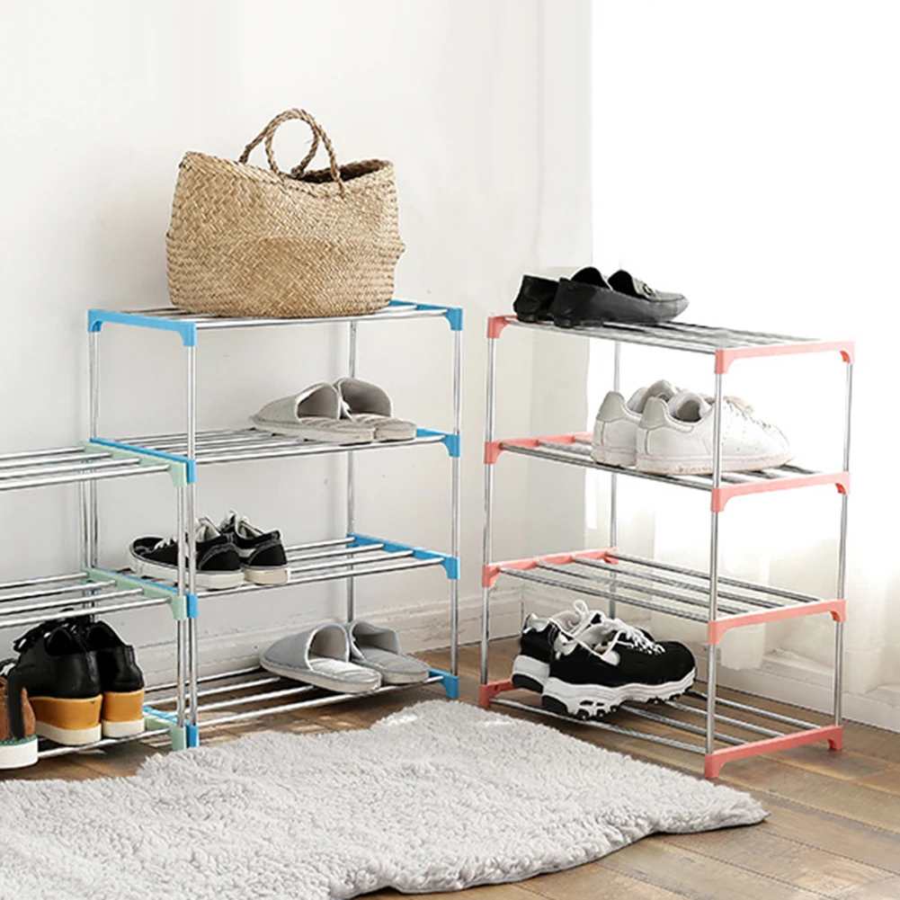 Stainless Steel 4 Layer Shoe Rack Shelf Organizer Pipe Holder Storage Container