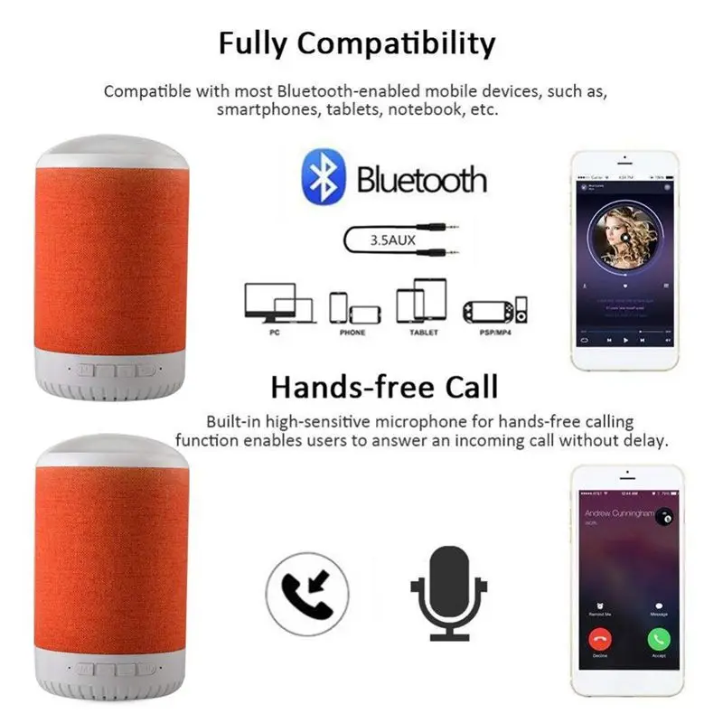 Portable Wireless Bluetooth Speaker with Phone Holder, Built-In Mic, FM Radio, Support TF Card, USB, AUX Inputs, MP3 Audio Playe