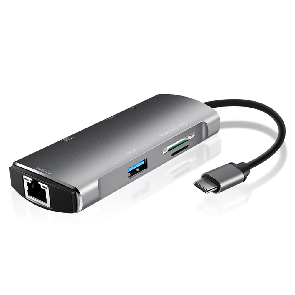 7-в-1 многопортовый концентратор Тип с разъемами типа C и USB3.0 HDMI устройство для чтения карт SD TF Ethernet адаптер FKU66