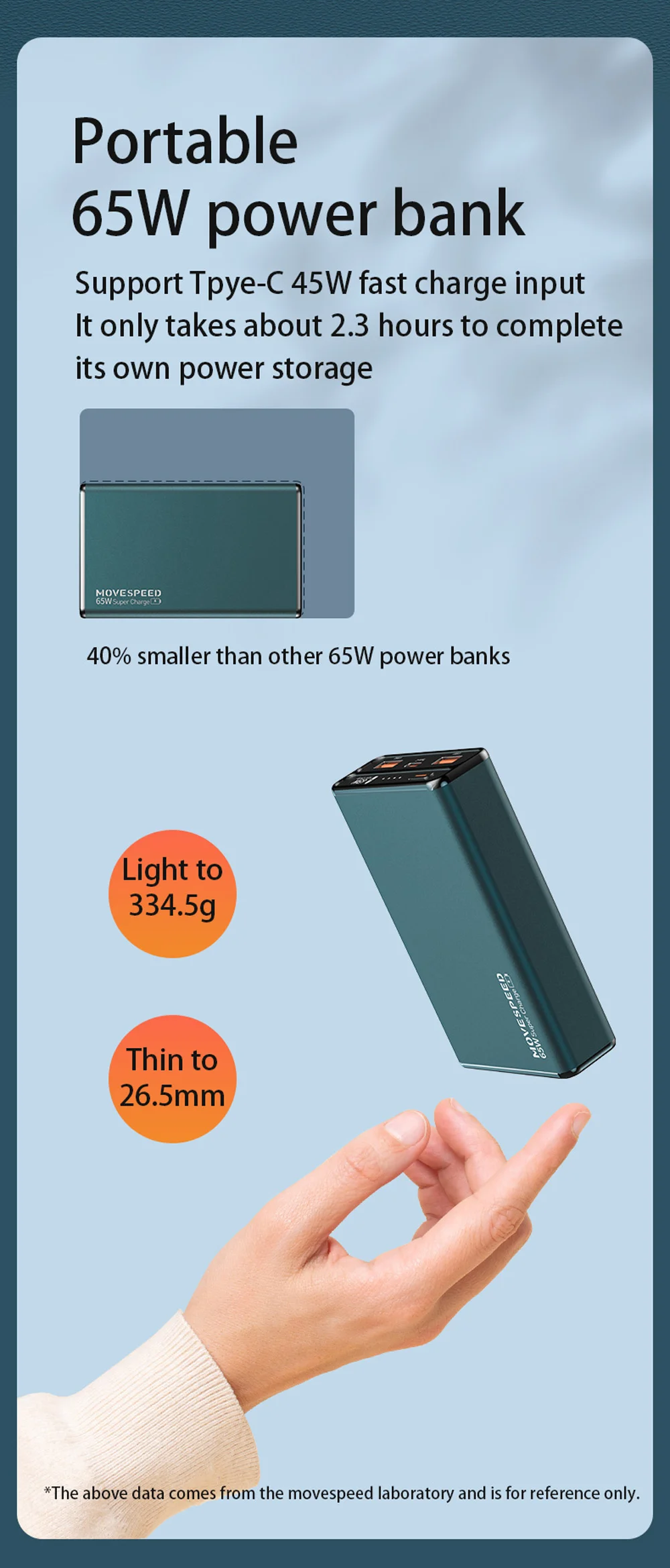 MOVESPEED 65W Power Bank 13500mAh 26800mAh PD Quick Charge SCP Powerbank Portable External Charger For Smartphone Laptop Tablet pebble power bank