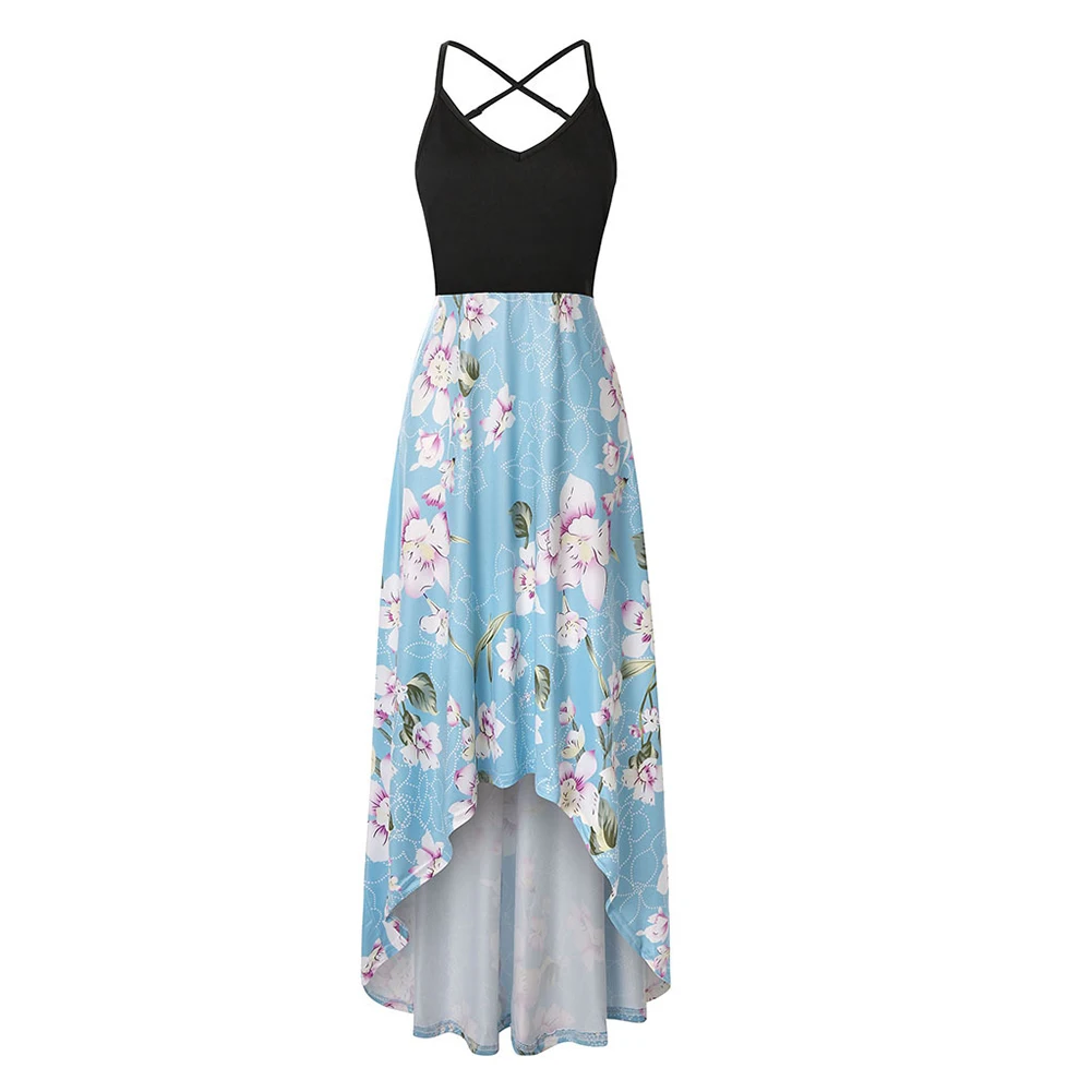 

Charming Party Irregular Beach V Neck Backless Women Dress Summer Casual Patchwork Sexy Sleeveless Printed High Waist