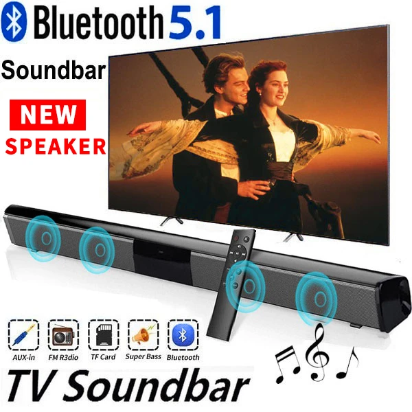 Barra de sonido envolvente para TV, altavoz con Radio FM, columna central  de música, con cable e inalámbrica, Bluetooth, para PC, cine en casa, 40W -  AliExpress