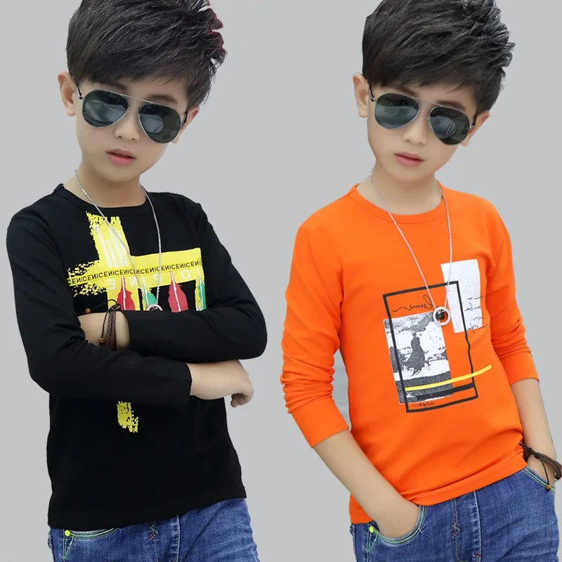 

BOY'S Long-sleeved T-shirt Pure Cotton 2019 New Style Big Boy Casual T-shirt Children Base Shirt Boy Spring And Autumn Tops 9