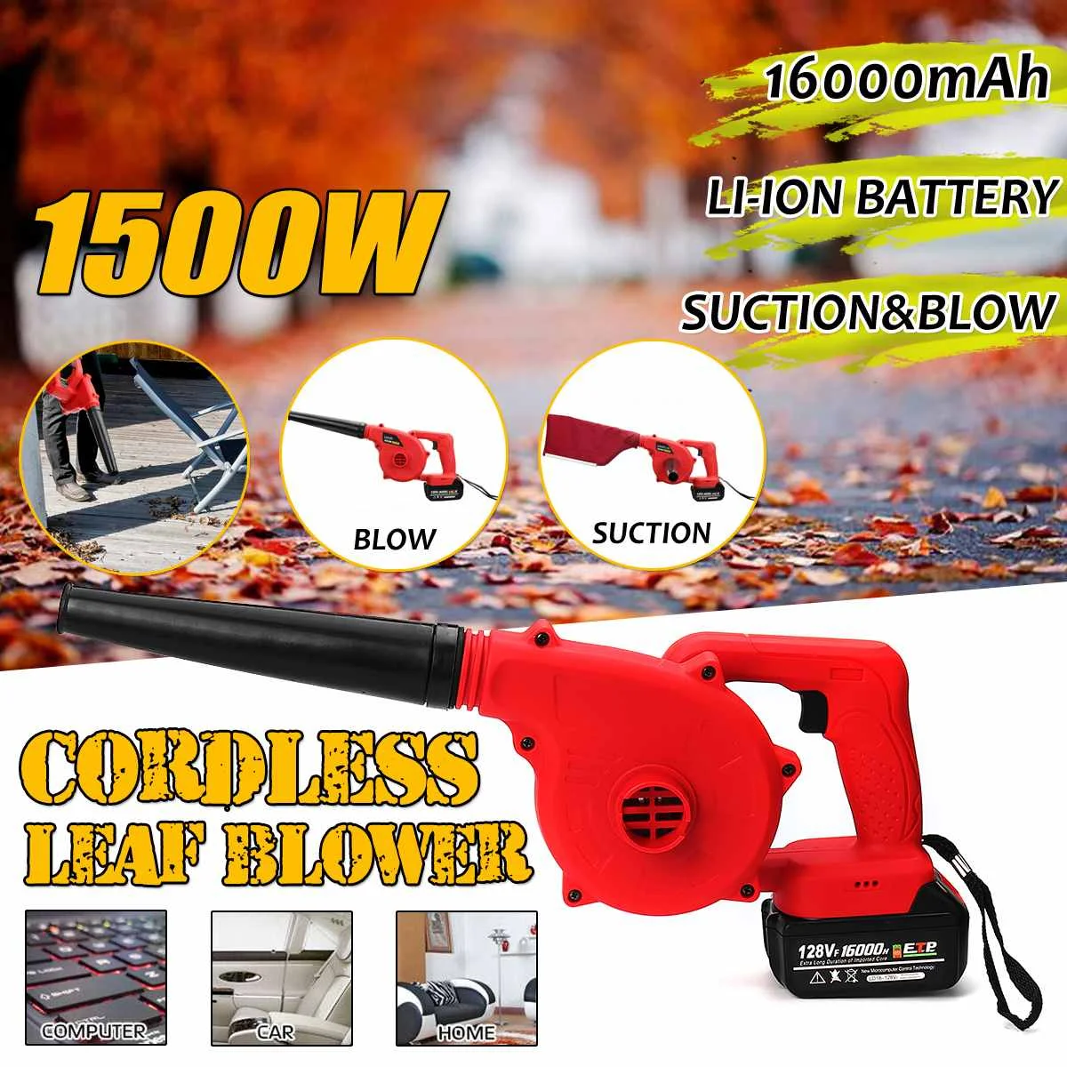 

Cordless Electric Air Blower 110-240V Leaf Blower Vacuum 16000mAh Li-ion Battery Computer Dust blower Sweeper Blowing & Sucking