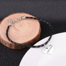 12PC Little Sister Bangles Clear Crystal Black Rope Leather Chain Bracelets Heart Pendant Family Sister Best Friend Xmas Jewelry