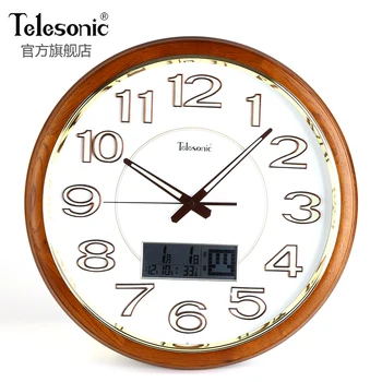 

Luminous Calendar Wall Watch Wood Living Room Study Night Light European Wall Clocks Simple Silent Round Home Decoration AA50ZB
