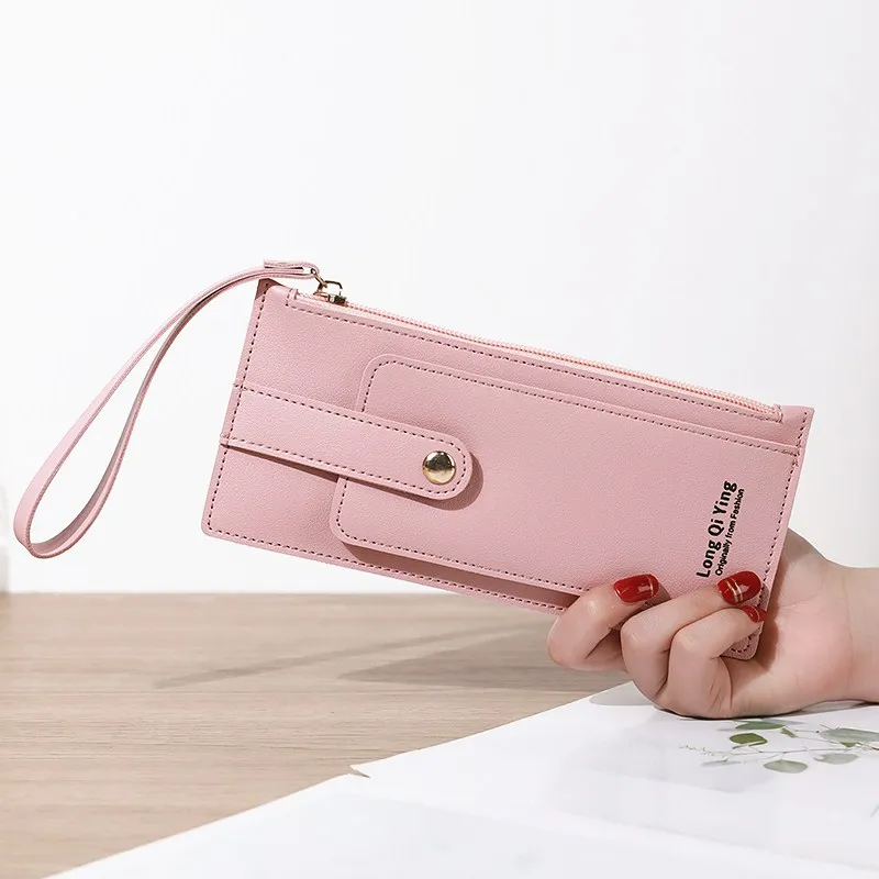 

2020 Latest Style Women Wallet Long Pu Leather Belt Closure Credit Card Holder with Zipper Phone Pocket Wristband Cartera Mujer