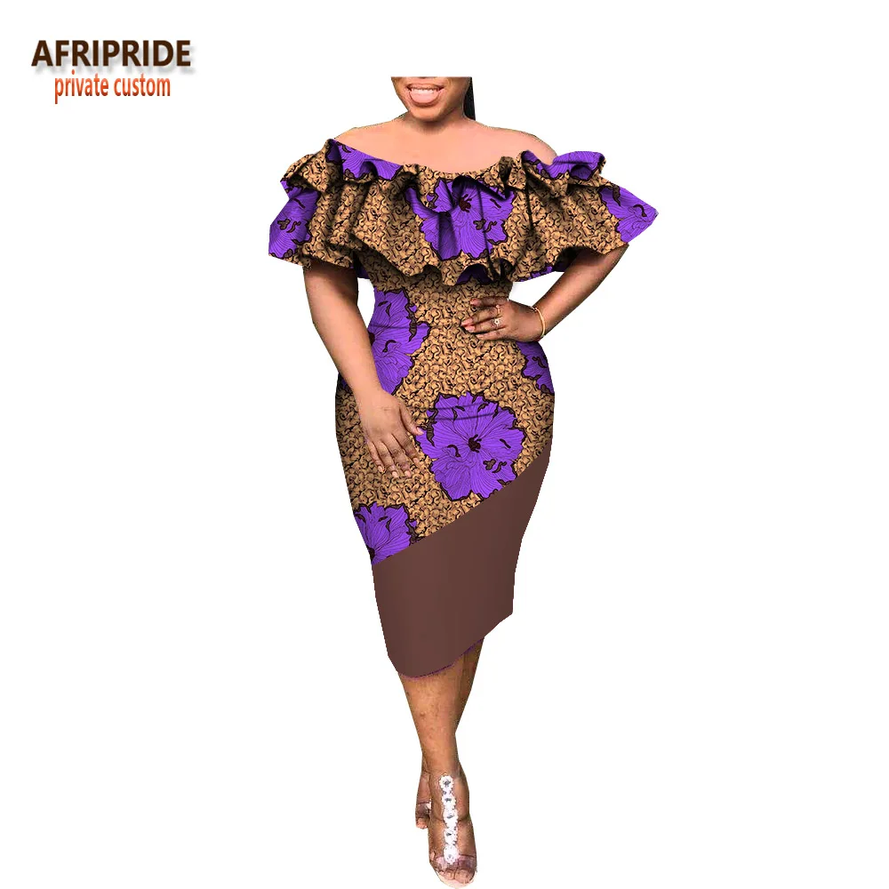 Весеннее платье для женщин AFRIPRIDE customzied с оборками рукавом slash шеи длиной до колена карандаш женское повседневное Хлопковое платье A1825020 - Цвет: 246-6