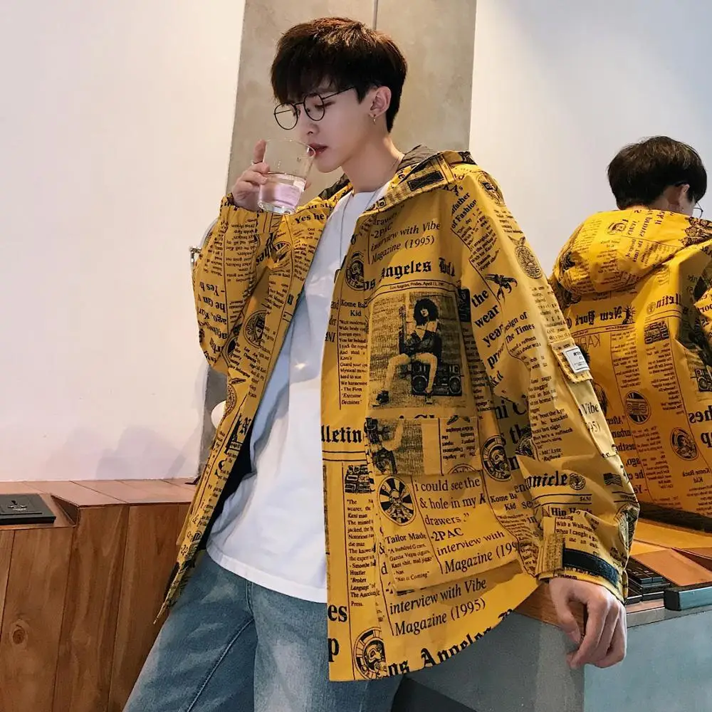 New Fashion Hooded Jacket Men Letter Print Coat Hip Hop Mens Loose Outerwear Harajuku Streetwear Coats Clothing | Мужская одежда
