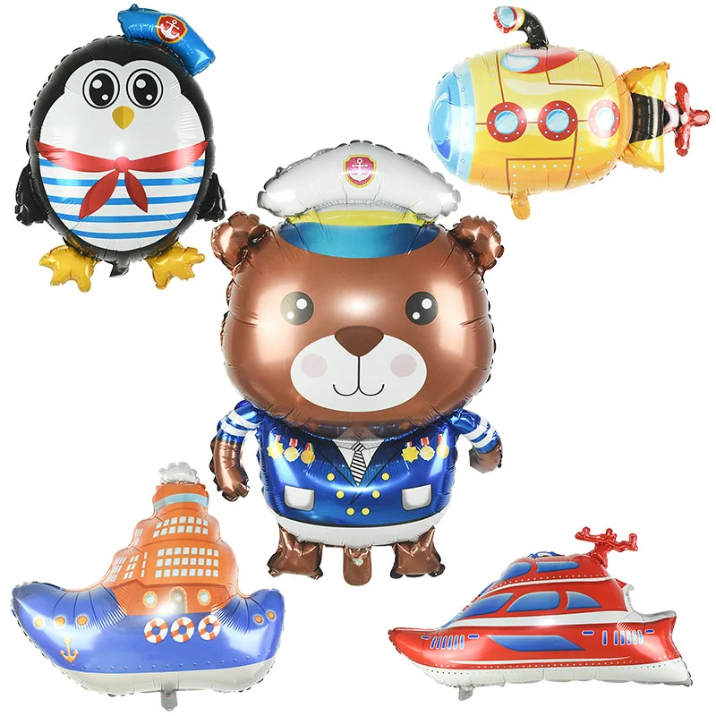 1pc Helium Air Foil Balloon Cute Animal Navy Bear Penguin Ship Submarine Balloon For Kids Boy Toy Gift Birhtday Party Decoration
