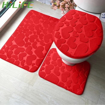 

HILIFE Bathroom Toliet Rug Washable Carpet Toilet Mat Bathroom Carpet Set Lid Pad 3Pcs/set Anti-Slip Kitchen Bath Mat