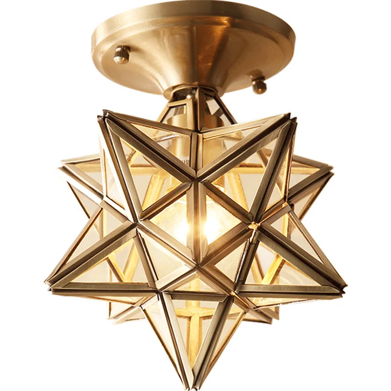 

All Copper Star Ceiling Lamp American Balcony Lamp Corridor Ceiling Lights Simple Entrance Porch Lamp Creative Lamp