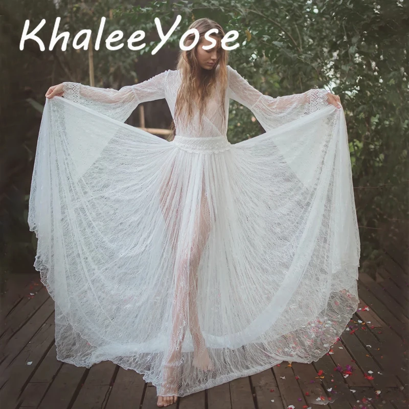 Женское кружевное платье макси KHALEE YOSE белое винтажное сексуальное с длинным