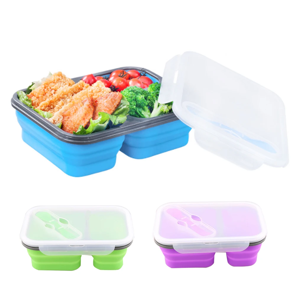 

600ML+400ML Outdoor Portable Microwavable Lunch Box Silicone Collapsible Lunch Box Food Storage Container Bento Picnic Camping