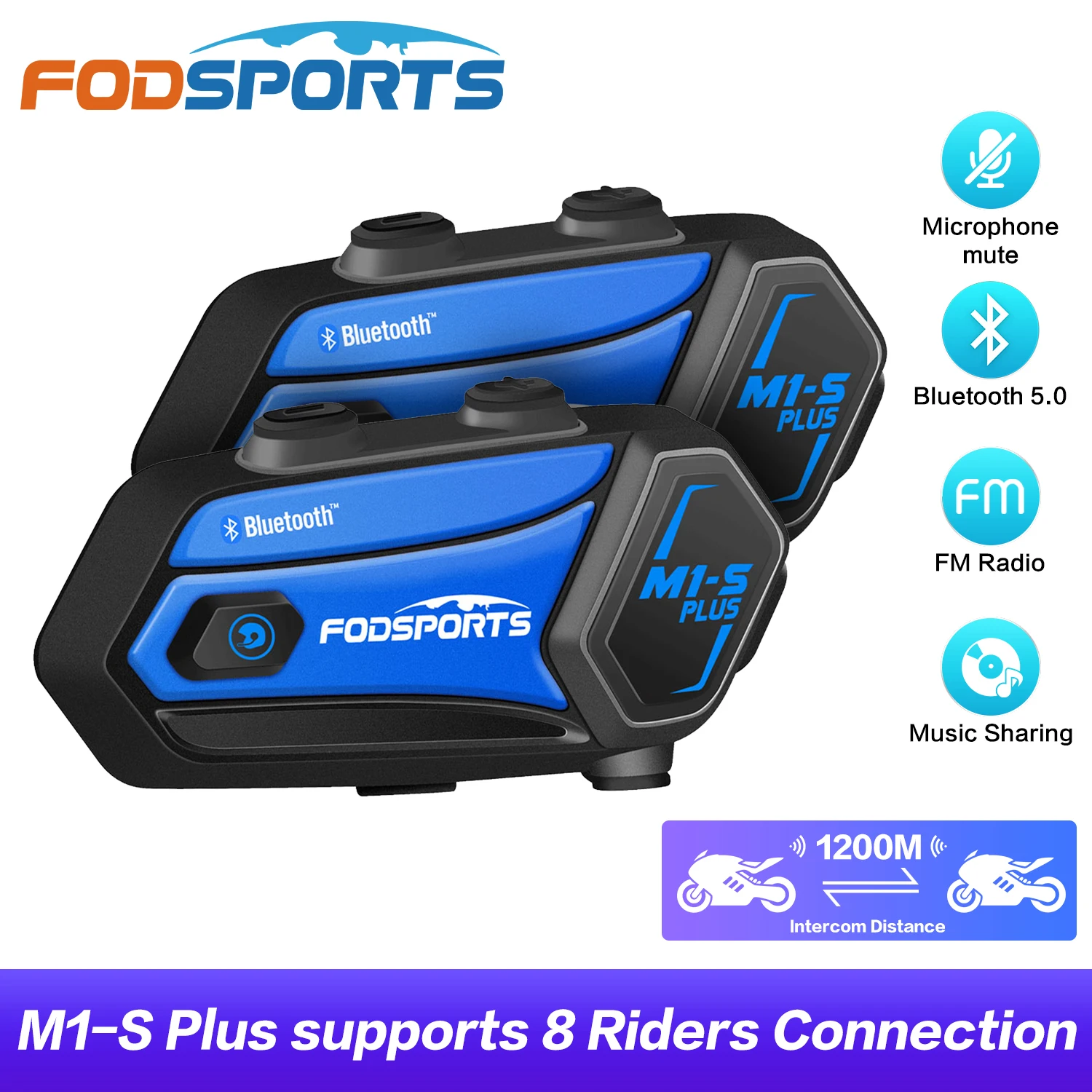 2Pcs Fodsports M1-s Plus Мотоциклетный шлем Интерком Bluetooth Гарнитура 8 Всадников