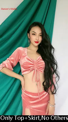 Top Skirt as Photo Одежда для занятий танцами живота, новинка зимы, велюровый топ с завязками, юбка для взрослых, восточные индийские танцевальные костюмы для соревнований, тренировочные костюмы - Цвет: Top Skirt as Photo