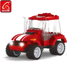 AUSINI красный сельскохозяйственный автомобиль строительные блоки фермер фигурка Модель Кирпичи игрушки для детей создатель Развивающие