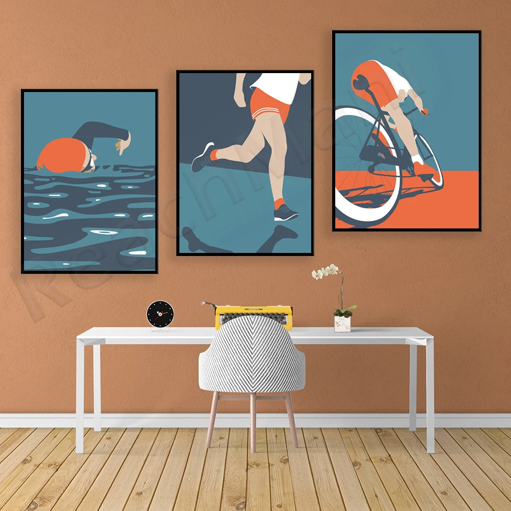 

Художественная печать на триатлоне, средневековый типографический стиль/цикл плавания, плакат для бега, декоративный подарок