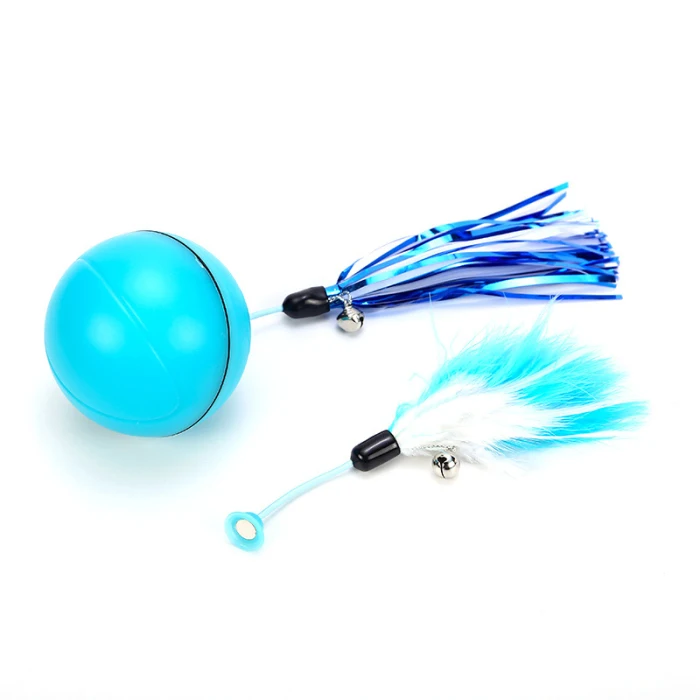 Cat Toys Ball 360 Degree Automatic Rotation USB Rechargeable Pet Toy Detachable Feathers SLC88