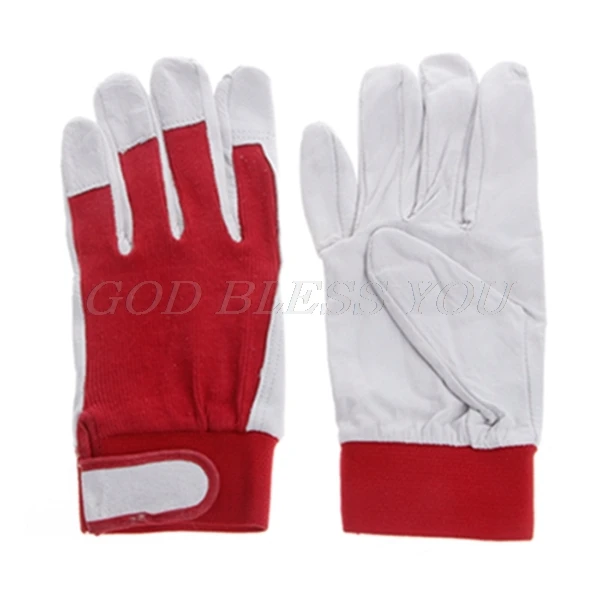 Red 1Pair Pigskin Leather Gloves Wear Resistant Driving Working Repair Safe Gloves - Цвет: Red