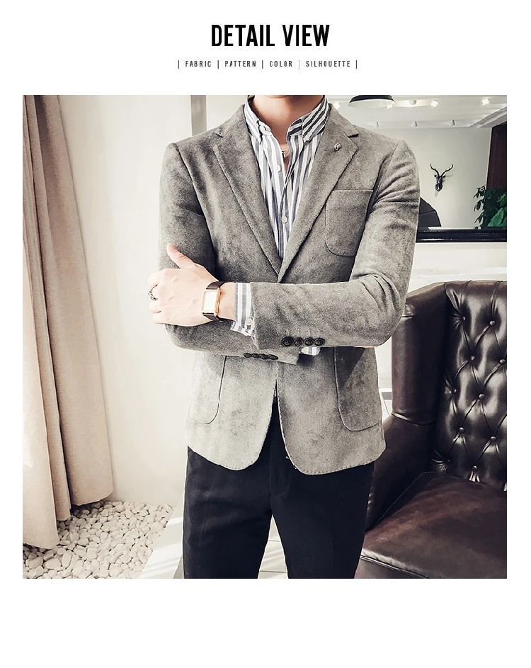 Оленья кожа Куртка Блейзер Masculino повседневный костюм куртка Корея Slim Fit пальто для мужчин ночной клуб сценический певец Veste костюм Homme