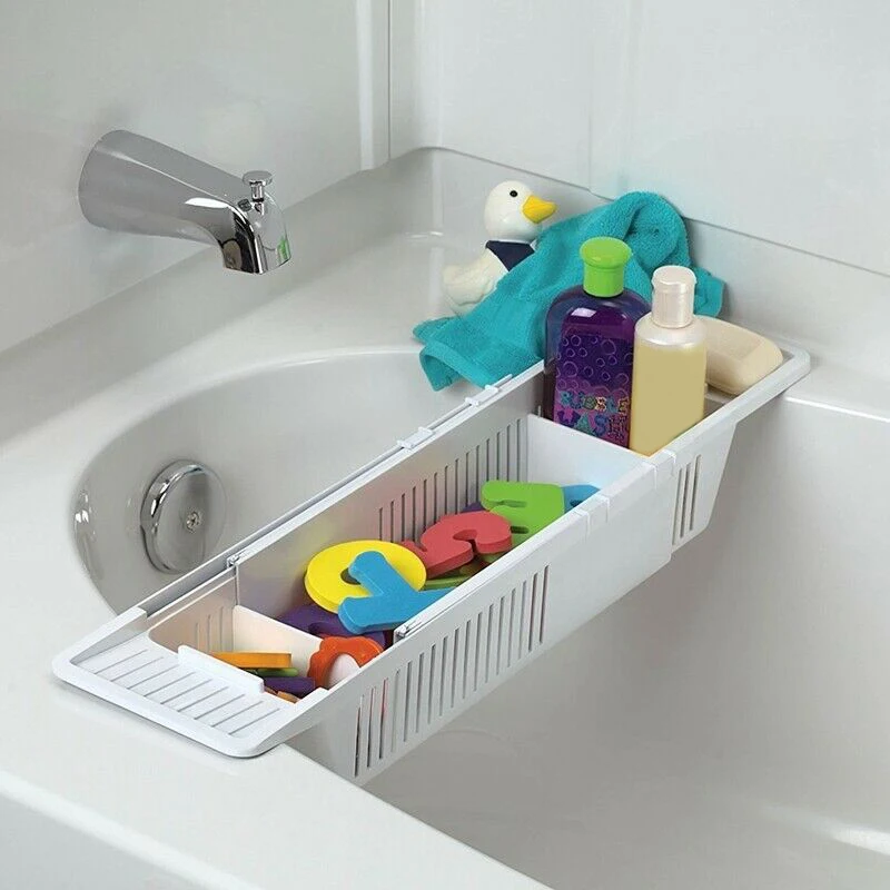 Ванна Caddy лоток пластиковая корзина для ванной полка для ванной игрушки Органайзер выдвижной стеллаж для хранения HVR88