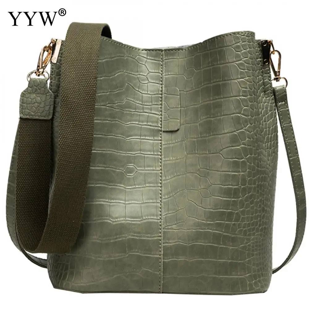 green YYW крокодиловая зернистая сумка-мешок открытая большая сумка-мешок женская винтажная мягкая сумка женские сумки на плечо зеленый Bolso Mujer - Цвет: green