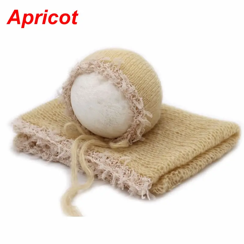 Apricot 2 шт./компл. новорожденных Подставки для фотографий кружево Обёрточная бумага с шапкой Милая стрейч Одеяло костюм детские мягкие Одеяло Детские головной убор, комплект детской одежды - Цвет: Apricot