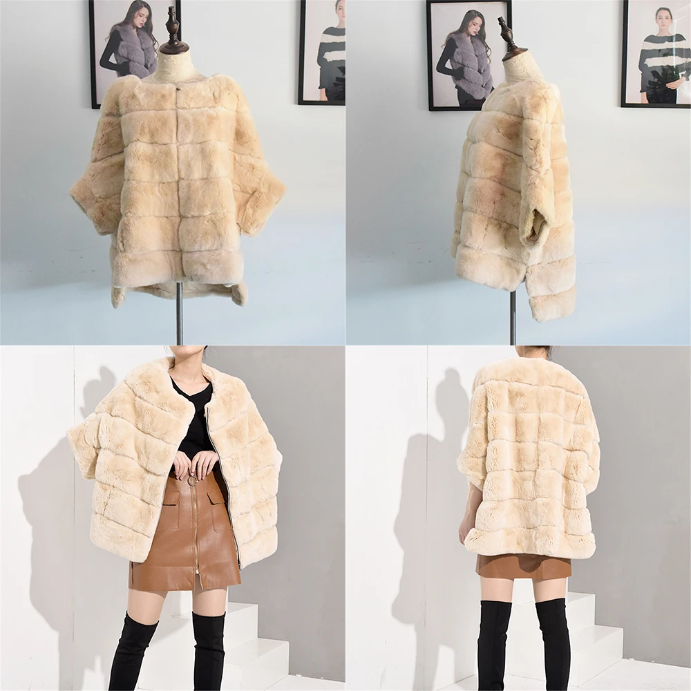 TOPFUR зимнее пальто женское пальто из натурального меха на молнии кожаная куртка женская шуба из кролика рекс мех кролика пуловер куртка - Цвет: TC044-8