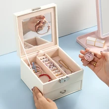  Casegrace Leather Jewelry Box Organizer Multi Section Classic Holder With Modern Drawer Lock Large Mirror for Women Teens Girls 