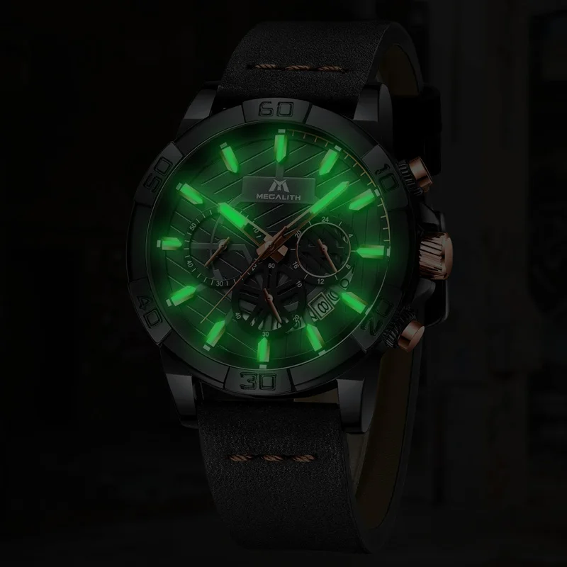 Reloj hombre часы MEGALITH спортивные водонепроницаемые часы с хронографом мужские роскошные светящиеся часы от ведущего бренда мужские кожаные часы