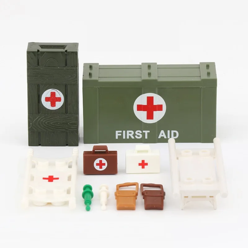 닥터 구조 WW2 군사 배낭 의료 상자 육군 MOC 빌딩 블록 피규어 군인 무기 벽돌 미니 완구 어린이를위한