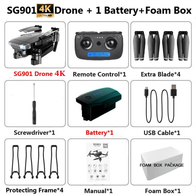 SG901 Радиоуправляемый Дрон 4K камера HD 1080P WiFi FPV оптическая камера потока Дрон 18 минут Профессиональный RC Квадрокоптер VS Xs816 S17 SG106 - Цвет: 4k FOAM 1B