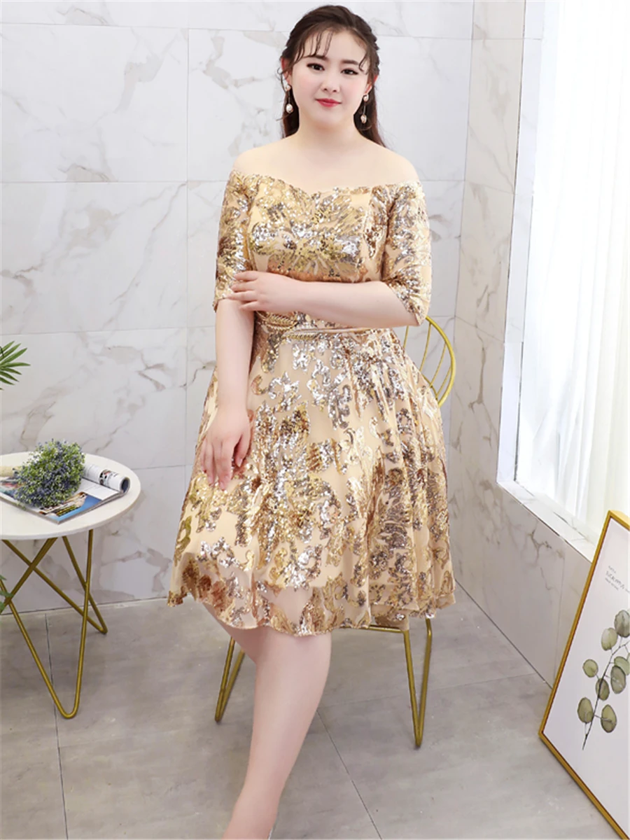 Vestidos De Gala Бальные платья T304 золотые блестки размера плюс, женские вечерние платья для выпускного вечера с коротким передом и длинной спинкой