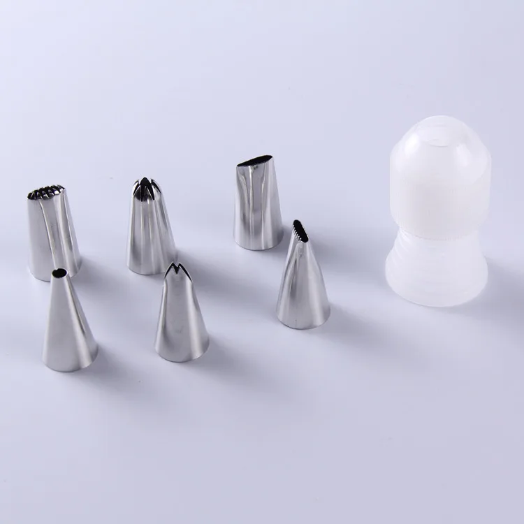 AMW Bakery Stainless Steel Mounted Flower Mouth Set 6 Grains And Adapter Pattern Decorating Tool- Large Size
