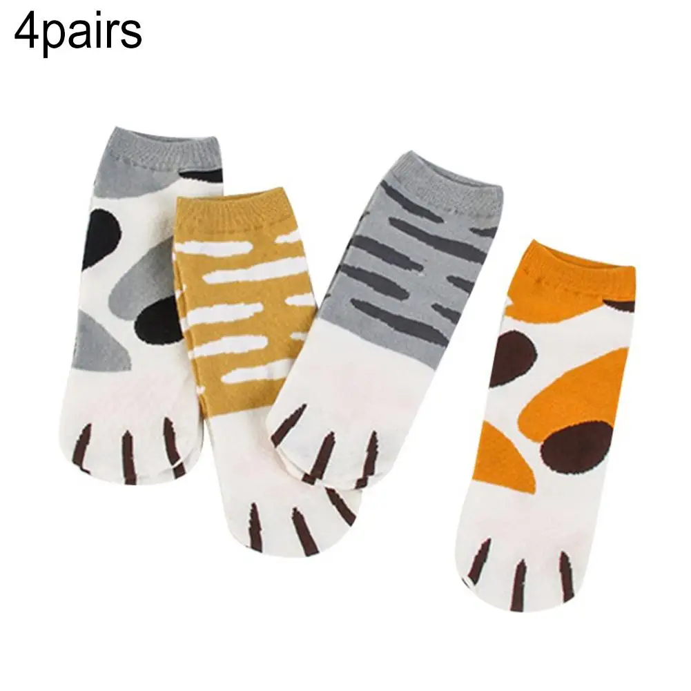 4 шт. хлопковые теплые носки для когтей животных нескользящие носки зимние Kawaii полосатые Мультяшные женские короткие милые носки для рождественских подарков