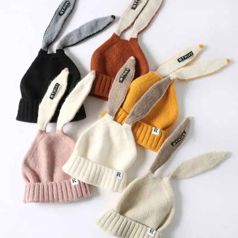 

2019 Kids Girl&Boy Baby Winter Warm Knitted Cute Rabbit Long Ear Beanie Hat 2019 Autumn Hats Cap