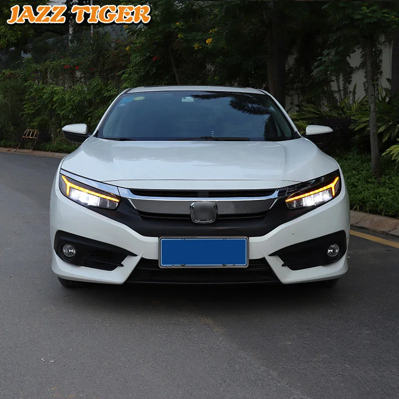 JAZZ TIGER автомобильный Стайлинг светодиодный DRL динамический светильник поворотного сигнала Головной фонарь в сборе светодиодный головной светильник для Honda Civic