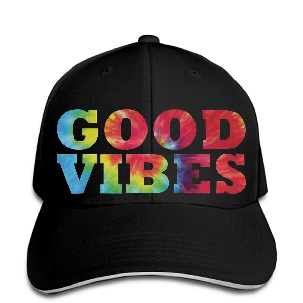 Тай-дай Good Vibes черный юниоров мягкая бейсбольная кепка с прямым козырьком остроконечные