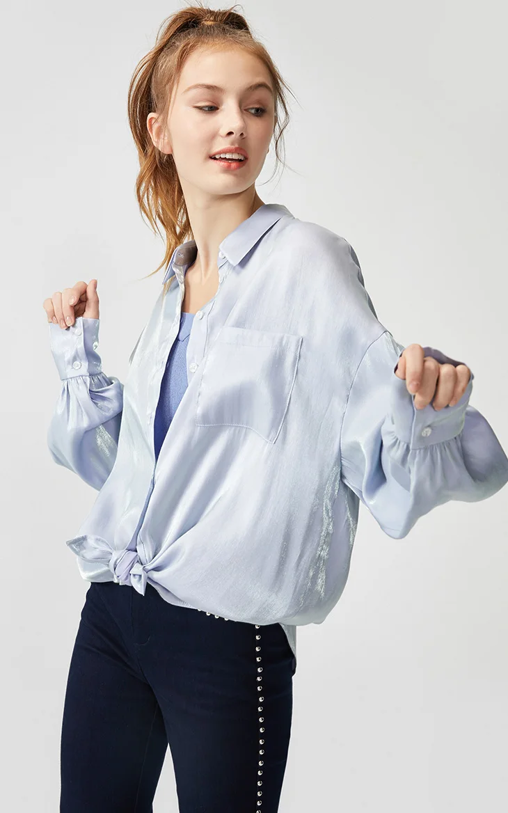 Vero Moda женская OL стильная металлическая блестящая Свободная рубашка с открытыми плечами | 319305537