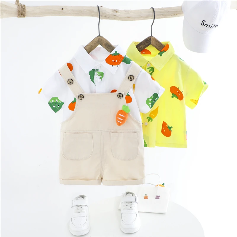 Conjuntos de Roupas Curta dos Desenhos Hylkidhuose Bebê Meninas Meninos Verão Manga Animados t Camisa Bib Shorts Infantil Crianças Férias Roupas 2020 4 t camisa bib shorts infantil crianças férias roupas