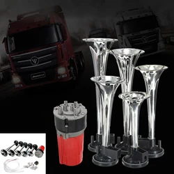 Klaxon à Air 125d 12V argent 5 trompettes pour voiture camion bateau, Support de compresseur Musical Duke Hazzard pour voiture camion bateau klaxon à Air 