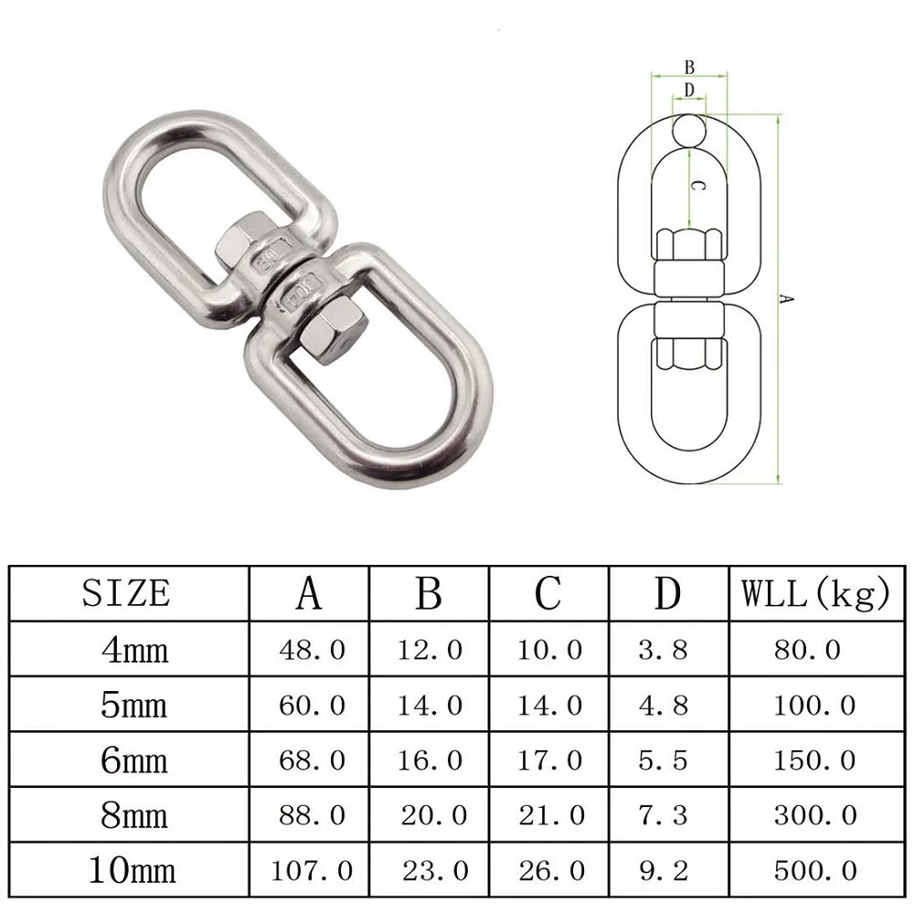 1PCS 304 Stainless Steel Eye To Eye Anchor Swivel 4mm 5mm 6mm 8mm 10mm Heavy Duty Stainless Steel Marine Anchor Chain Swivel images - 6