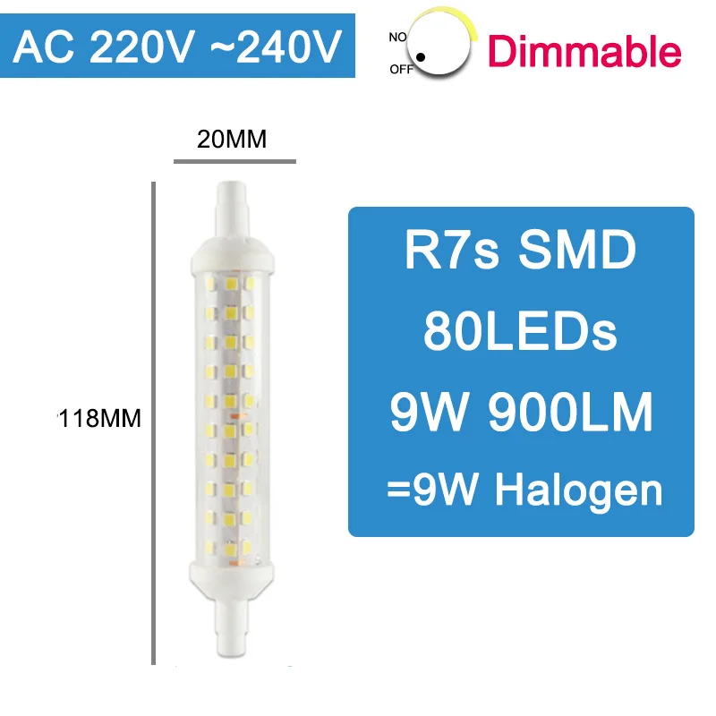 R7S затемнения светодиодные лампы COB Светодиодный стеклянный светильник точечного света Светодиодная лампа 78 мм 6 Вт 118 мм 15 Вт заменить галогенные лампы AC 110V 220V 50W 100W прожектор светильник Точечный светильник лампа - Испускаемый цвет: SMD 118mm 220V Dim