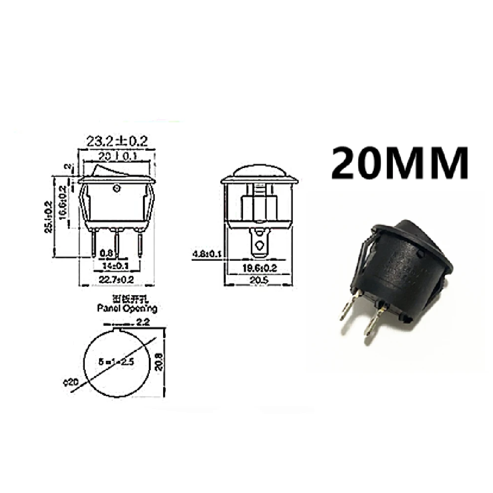Rocker Switch 5pcs/10pcs 16mm Diameter Small Round Boat Black Mini Round Black White Red 2 Pin ON-OFF 20MM